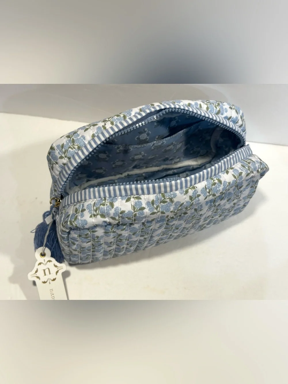 Nanette Lepore Blue Floral Quilted Cosmetic Pouch/ Bag